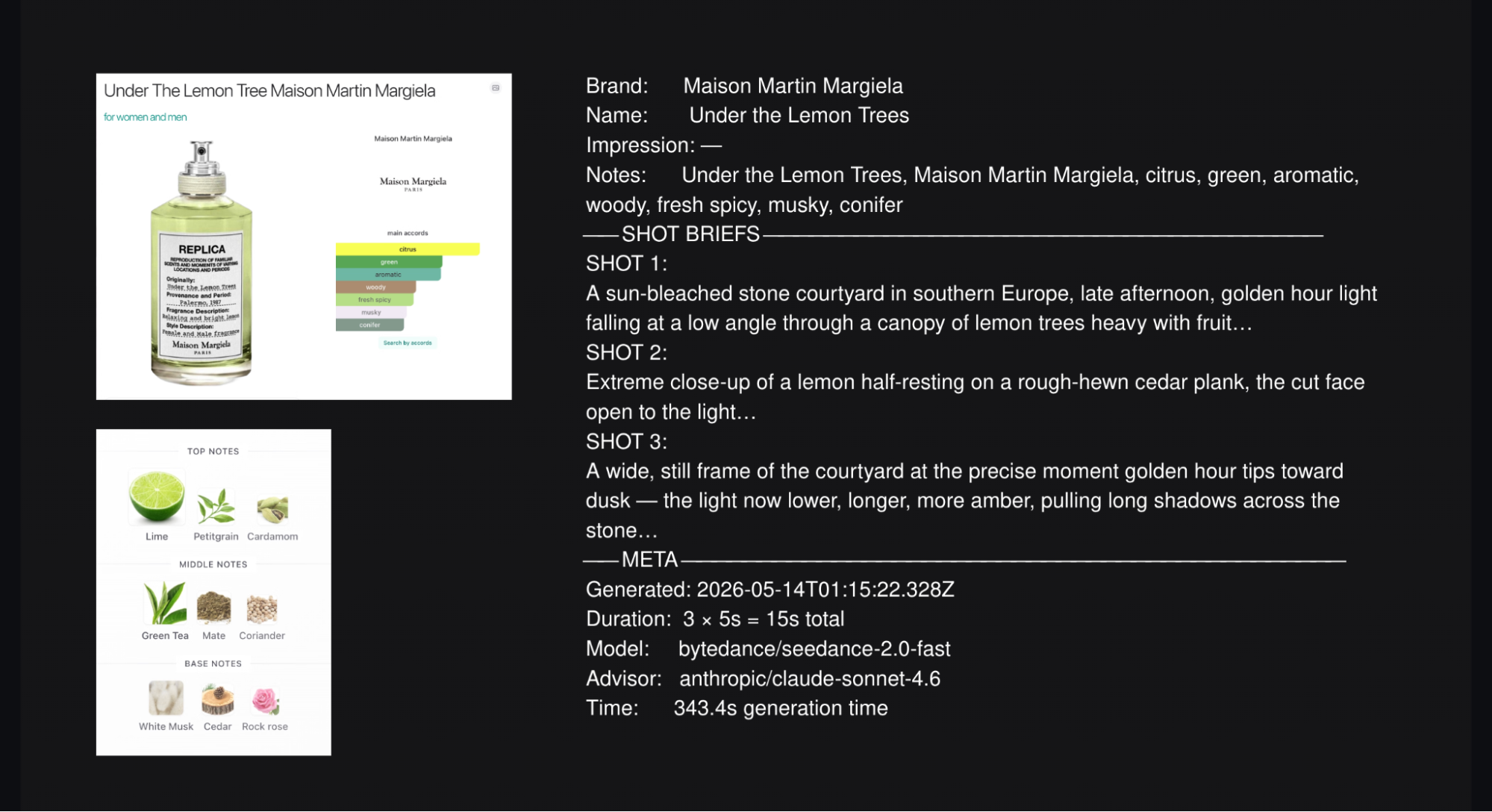 Generated shot prompts for Maison Margiela REPLICA Under The Lemon Tree
